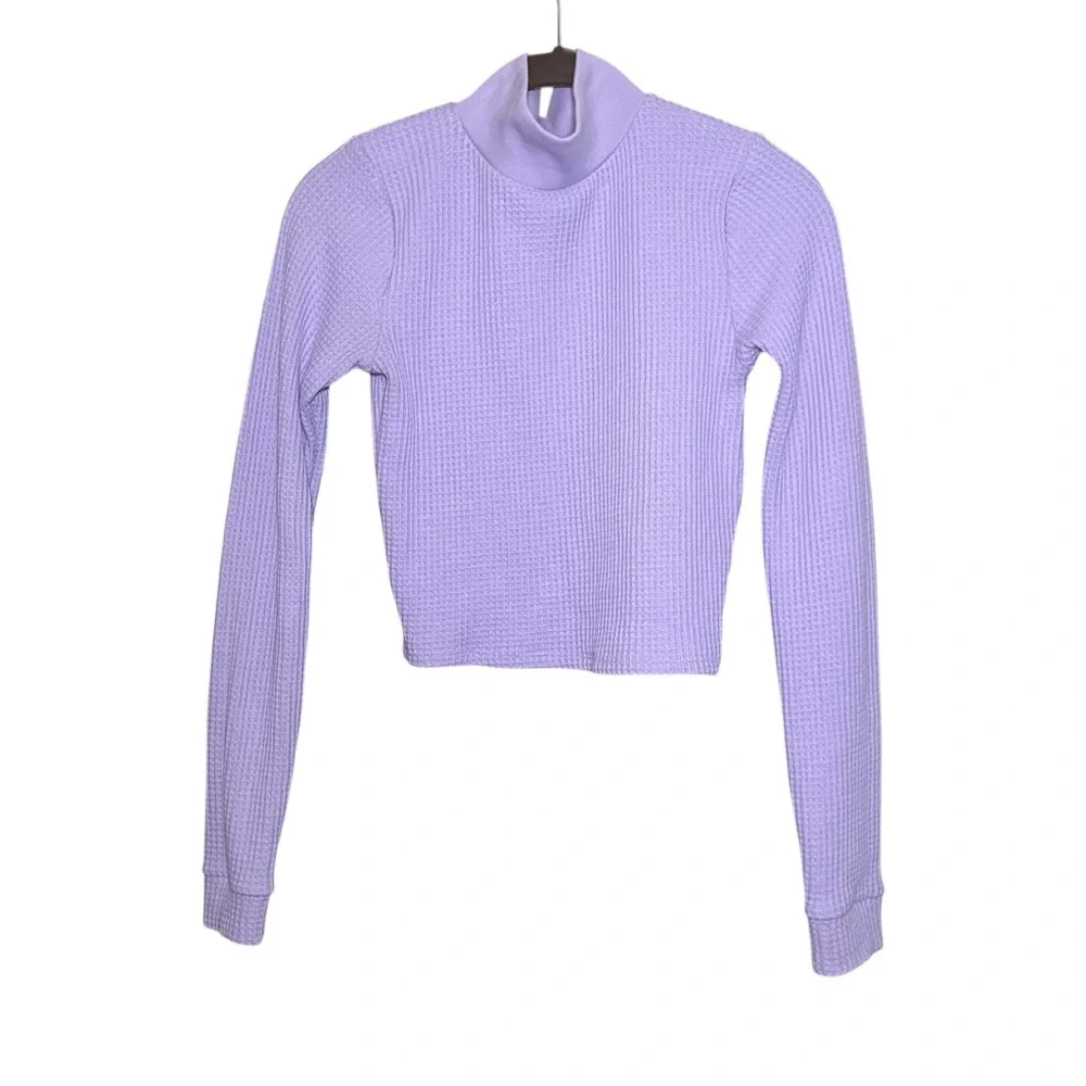 Aerie Lavender Waffle Knit Cropped Mock Neck Long Sleeve Y2K Soft Girl Top Small